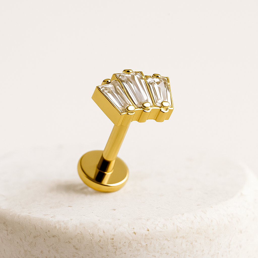 Alba - Titanium Tristone Baguette Stud
