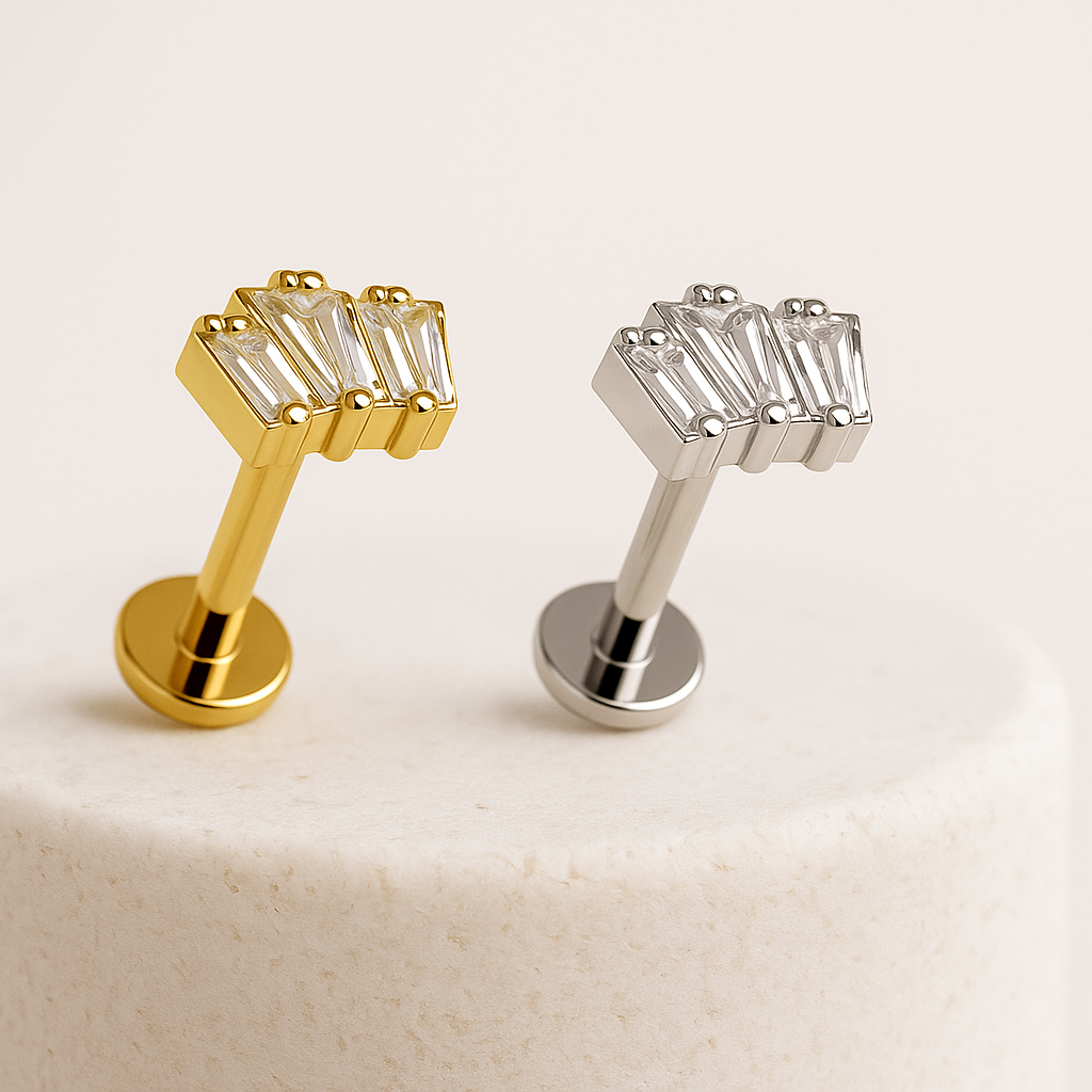 Alba - Titanium Tristone Baguette Stud