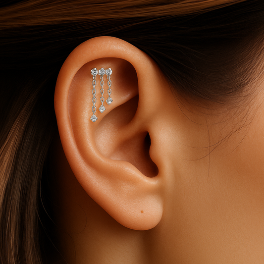 Caterina - Titanium Triple Dangle Chain Stud