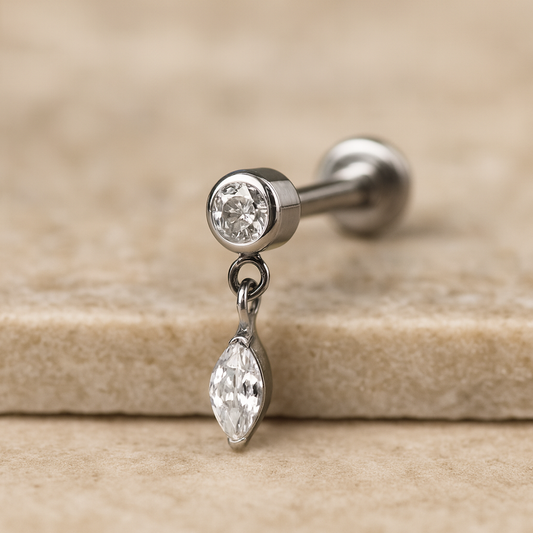 Camila - Titanium Marquise Dangle Chain Stud