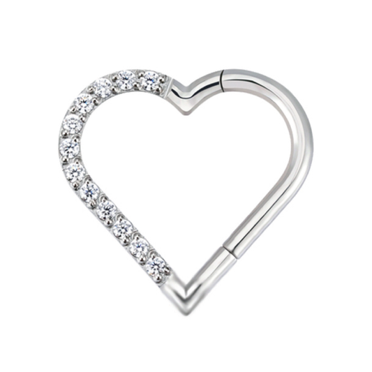 Cora - Jewelled Heart Titanium Daith Ring