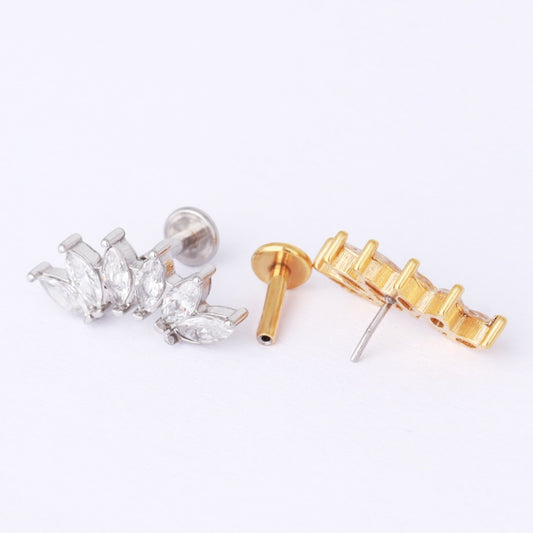 Mia - Surgical Steel Threadless Marquise Fan Stud