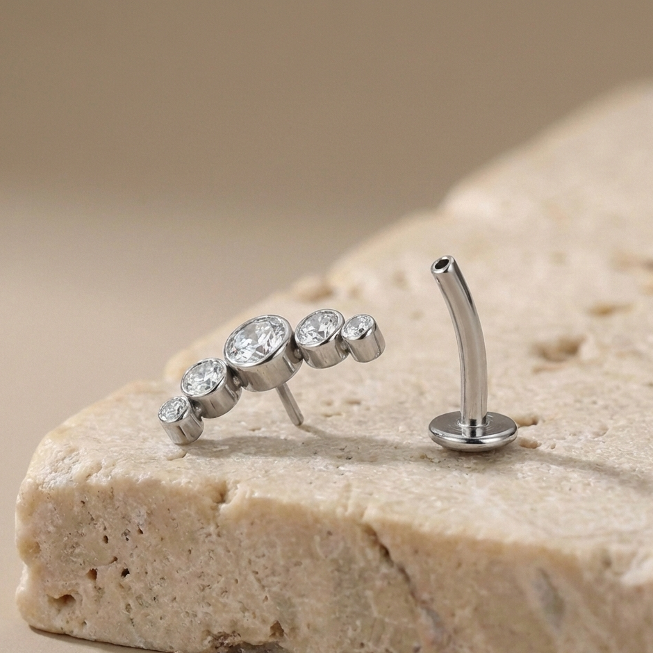 Tia - Titanium Floating Multi-stone Belly Ring