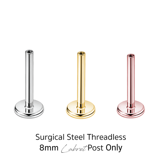 8mm Surgical Steel Threadless Labret Flat Back Post Only