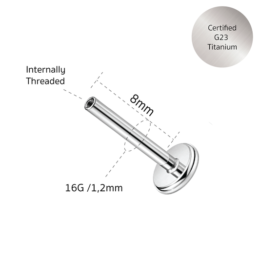 8mm and 4mm Titanium Threaded Labret Flat Back Post Only