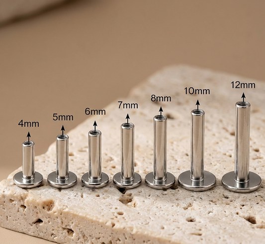4mm, 7mm and 8mm Titanium Threaded Labret Post Only – hypoallergenic piercing jewellery by Cura