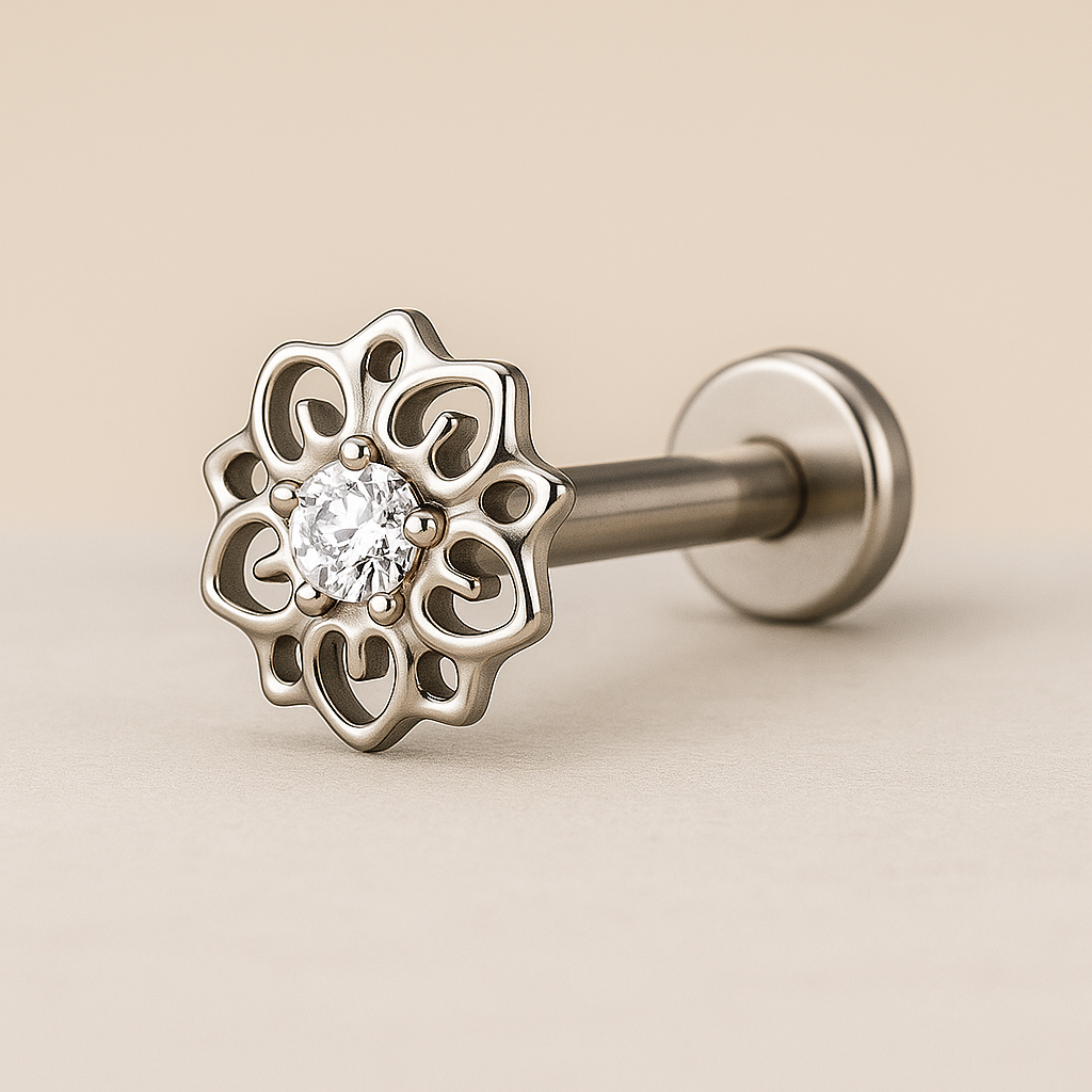 Salma - Titanium Filigree Blossom Stud
