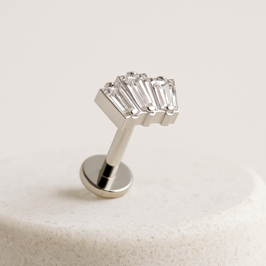 Alba - Titanium Tristone Baguette Stud