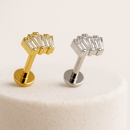 Alba - Titanium Tristone Baguette Stud