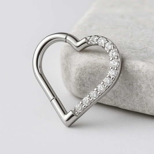 Cora - Jewelled Heart Titanium Daith Ring – hypoallergenic piercing jewellery by Cura