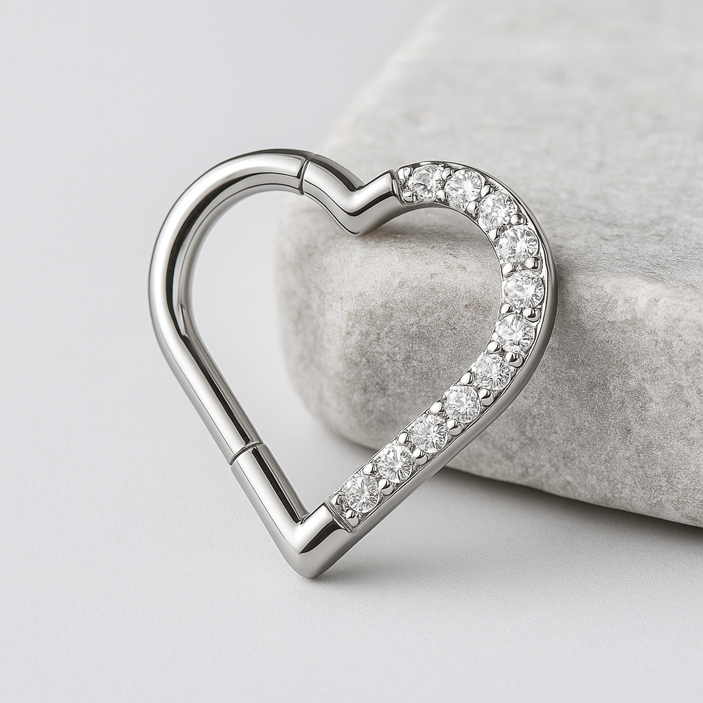 Cora - Jewelled Heart Titanium Daith Ring