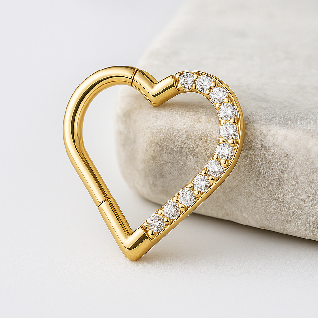 Cora - Jewelled Heart Titanium Daith Ring