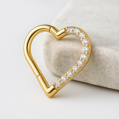 Cora - Jewelled Heart Titanium Daith Ring