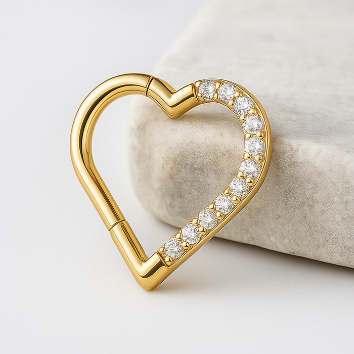 Cora - Jewelled Heart Titanium Daith Ring