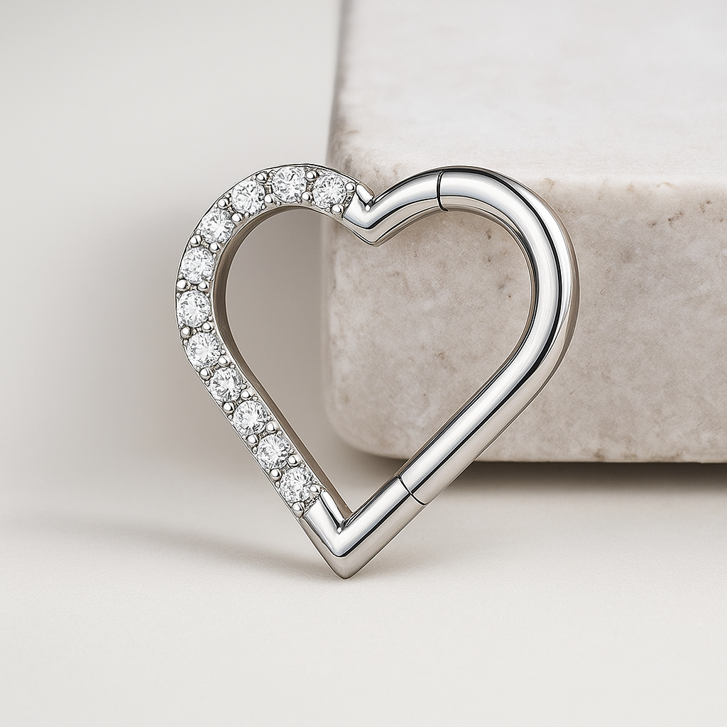 Cora - Jewelled Heart Titanium Daith Ring