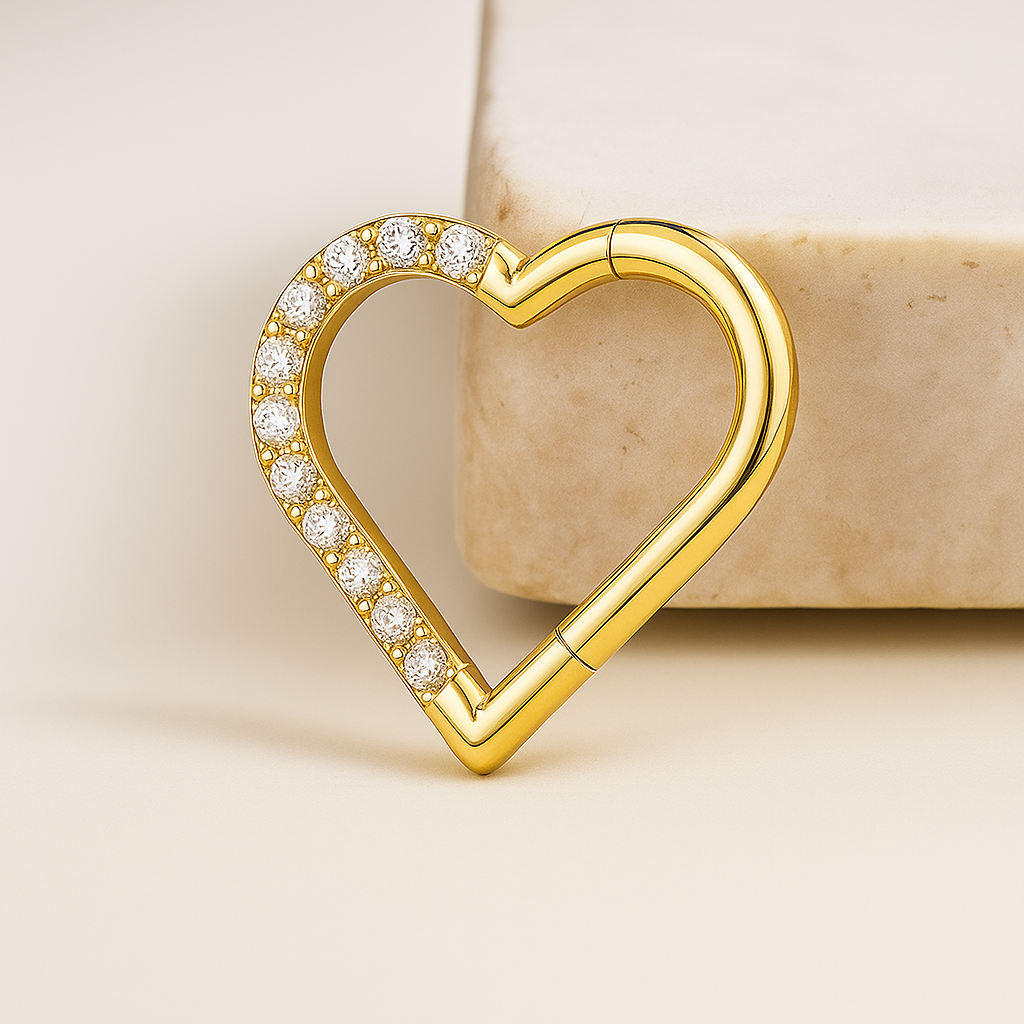 Cora - Jewelled Heart Titanium Daith Ring