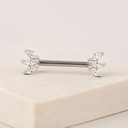Nari - Titanium Threadless Tristone Nipple Bar – hypoallergenic piercing jewellery by Cura