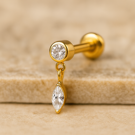 Camila - Titanium Marquise Dangle Chain Stud