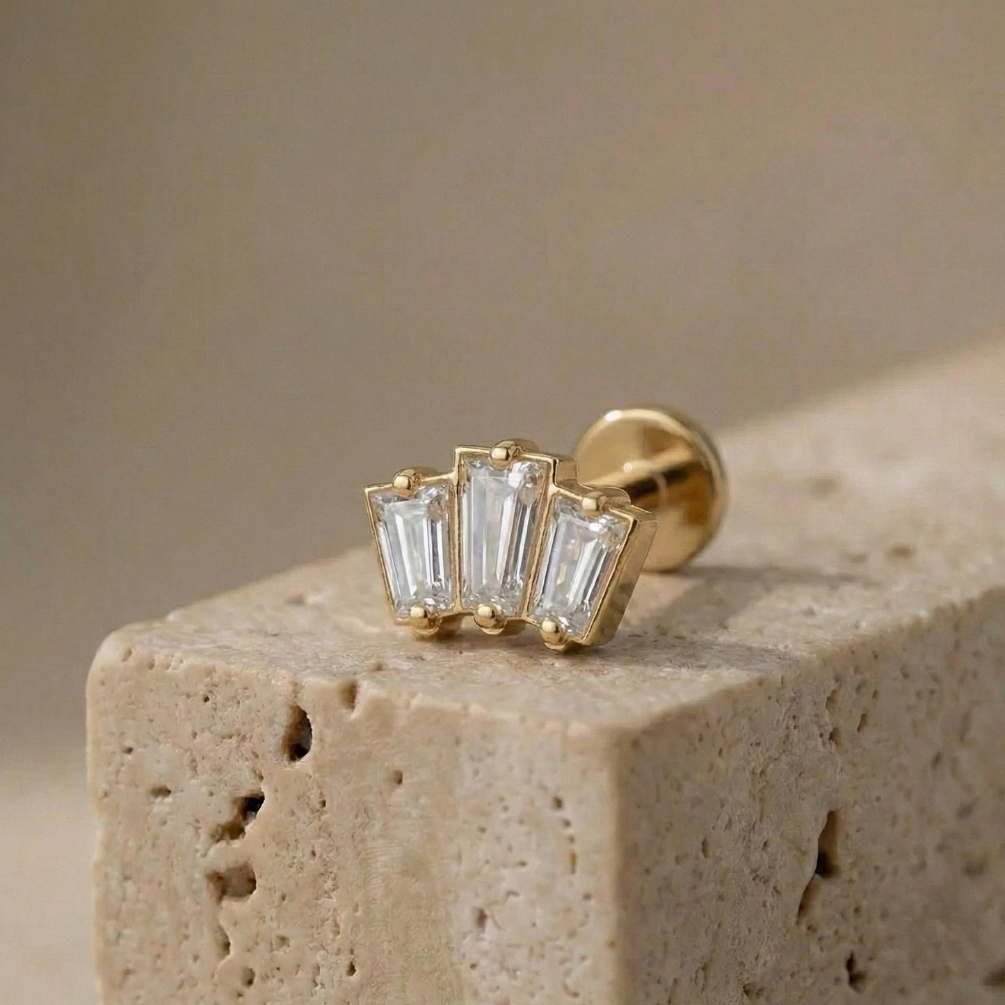 Alba - Titanium Tristone Baguette Stud