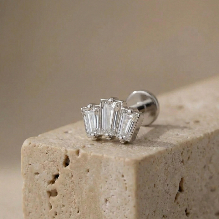 Alba - Titanium Tristone Baguette Stud – hypoallergenic piercing jewellery by Cura