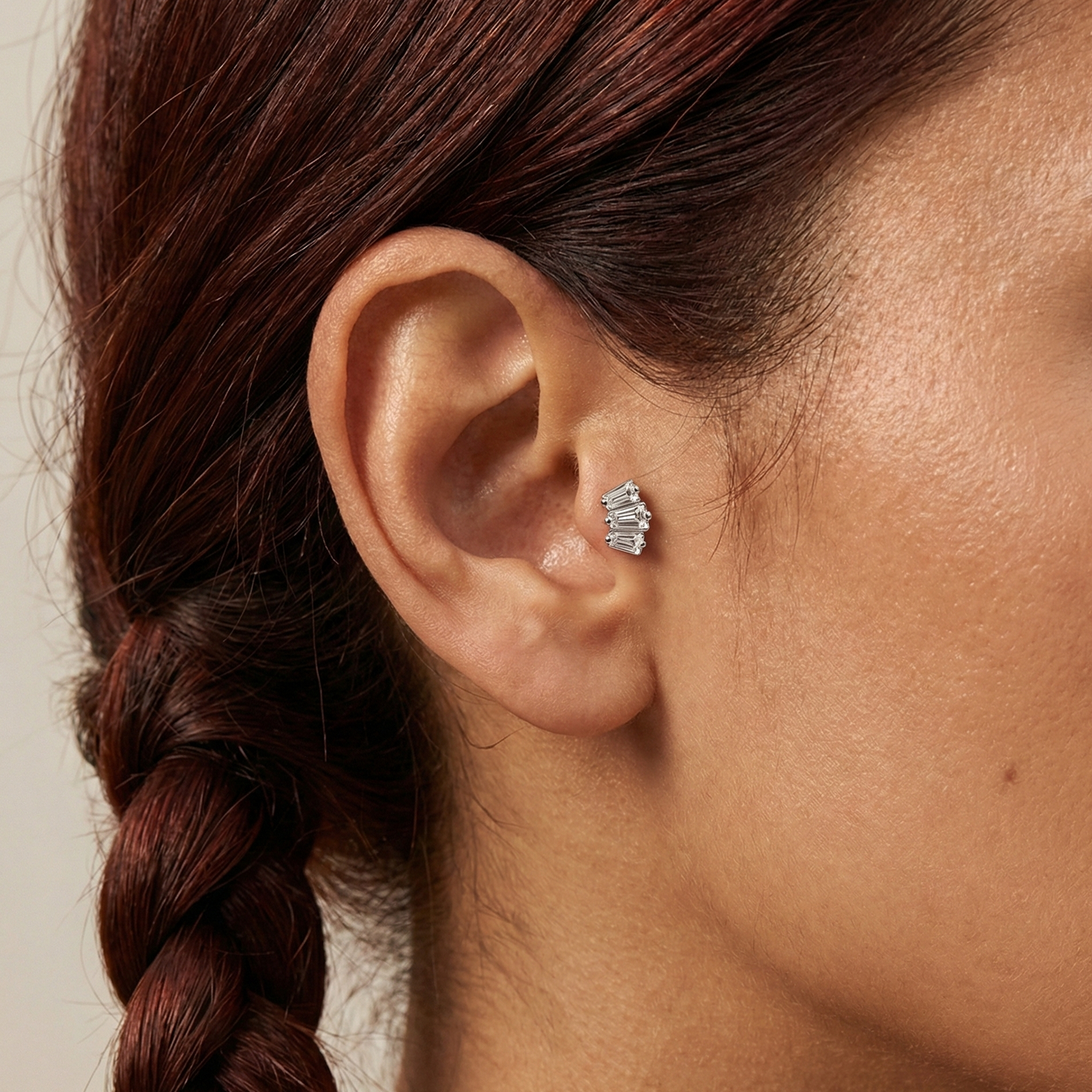 Alba - Titanium Tristone Baguette Stud