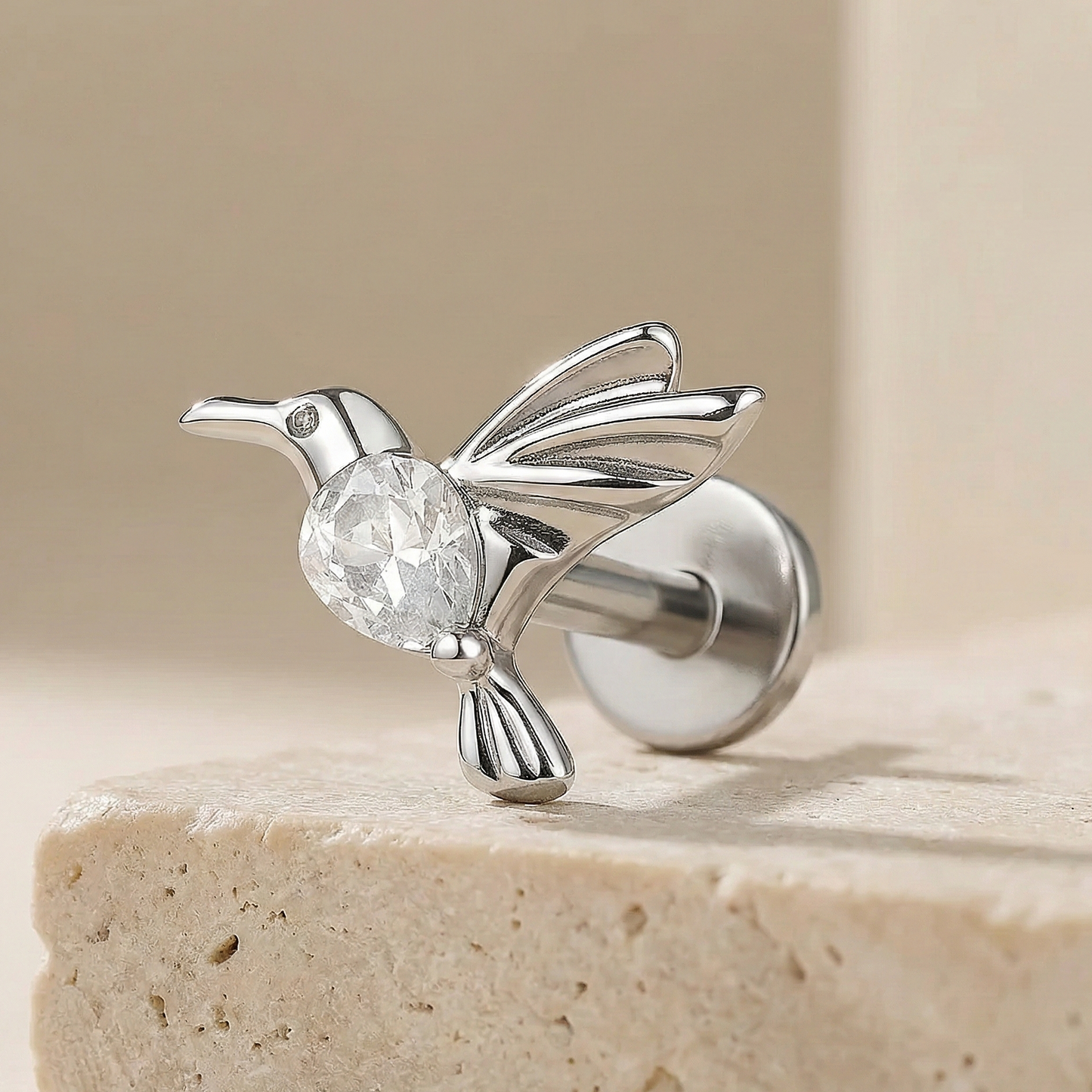 Ayla - Titanium Hummingbird Crystal Stud
