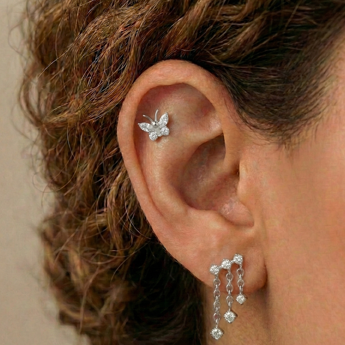 Caterina - Titanium Triple Dangle Chain Stud
