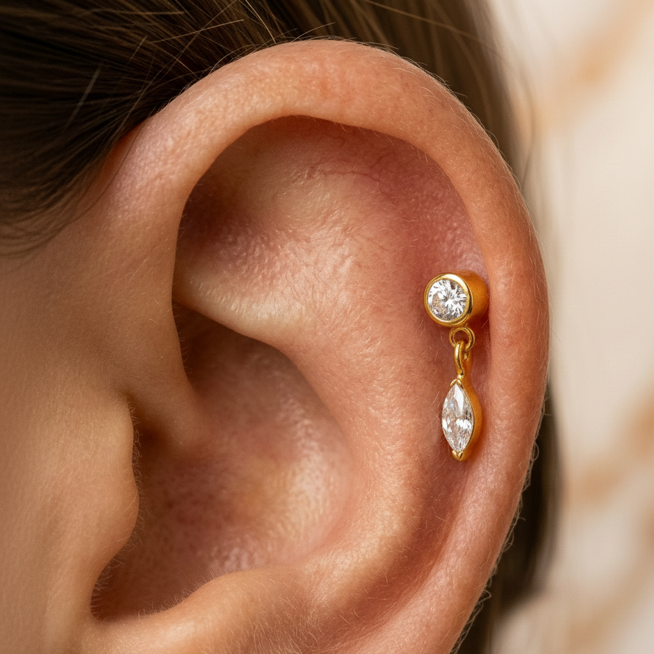 Camila - Titanium Marquise Dangle Chain Stud