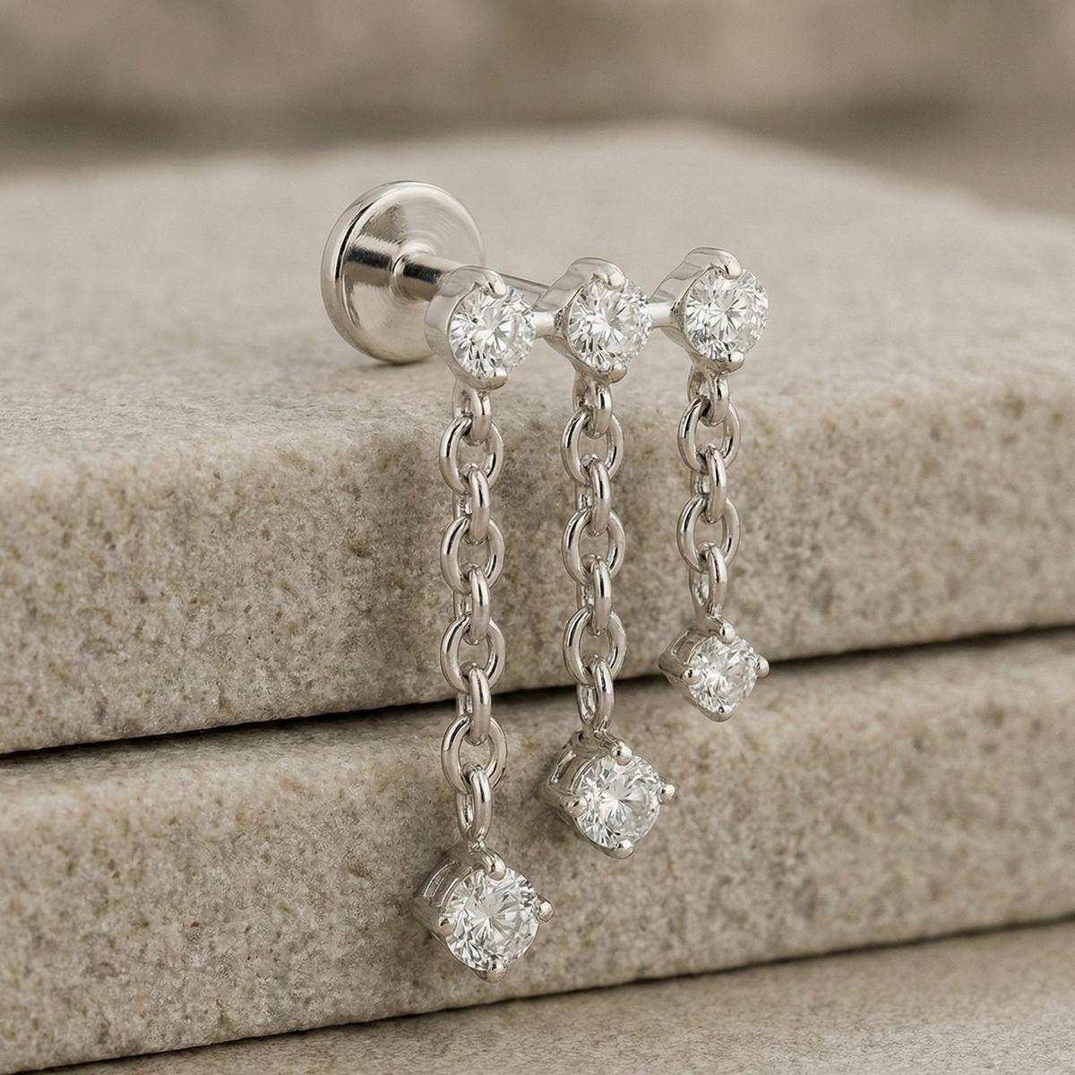 Titanium Triple Dangle Chain Stud | Cura - Piercing Jewellery