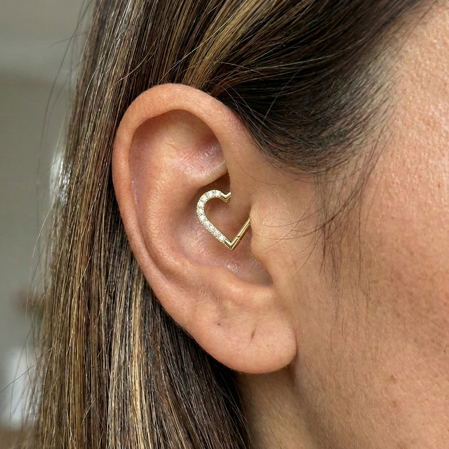 Cora - Jewelled Heart Titanium Daith Ring