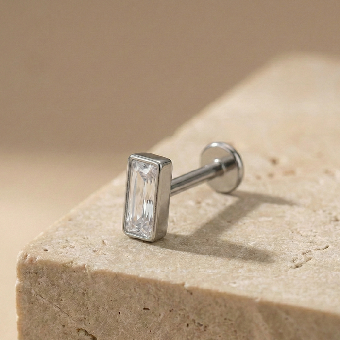 Erica - Titanium Baguette Stud – hypoallergenic piercing jewellery by Cura