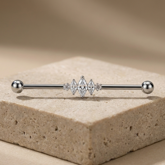 Indira - Titanium Quad Marquise Industrial Bar – hypoallergenic piercing jewellery by Cura