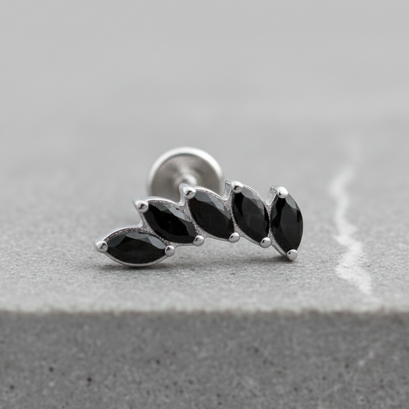Luna - Titanium Curved Marquise Stud