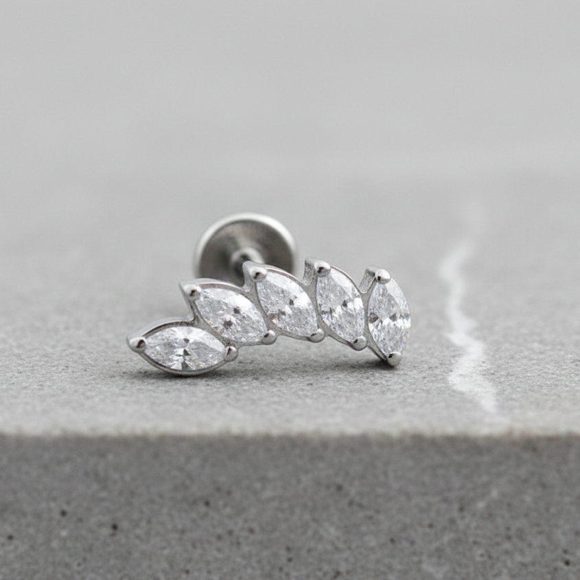 Luna - Titanium Curved Marquise Stud