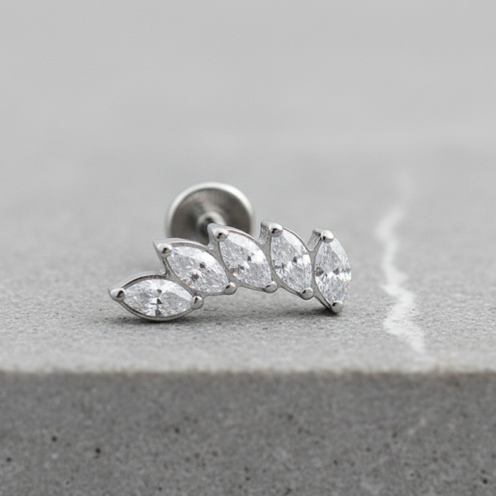 Luna - Titanium Curved Marquise Stud