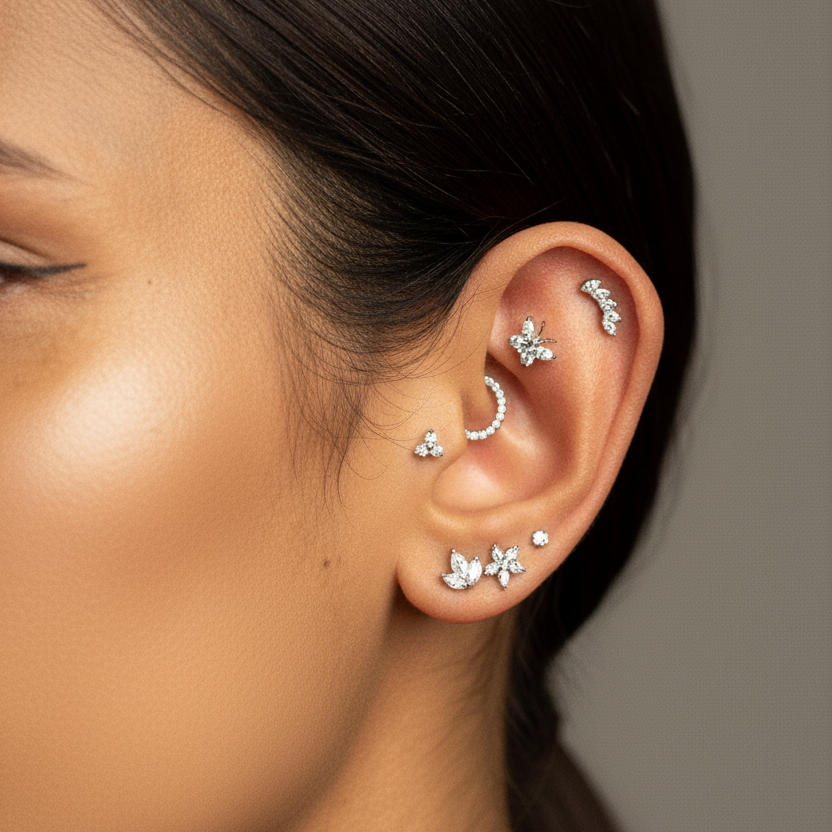 Luna - Titanium Curved Marquise Stud