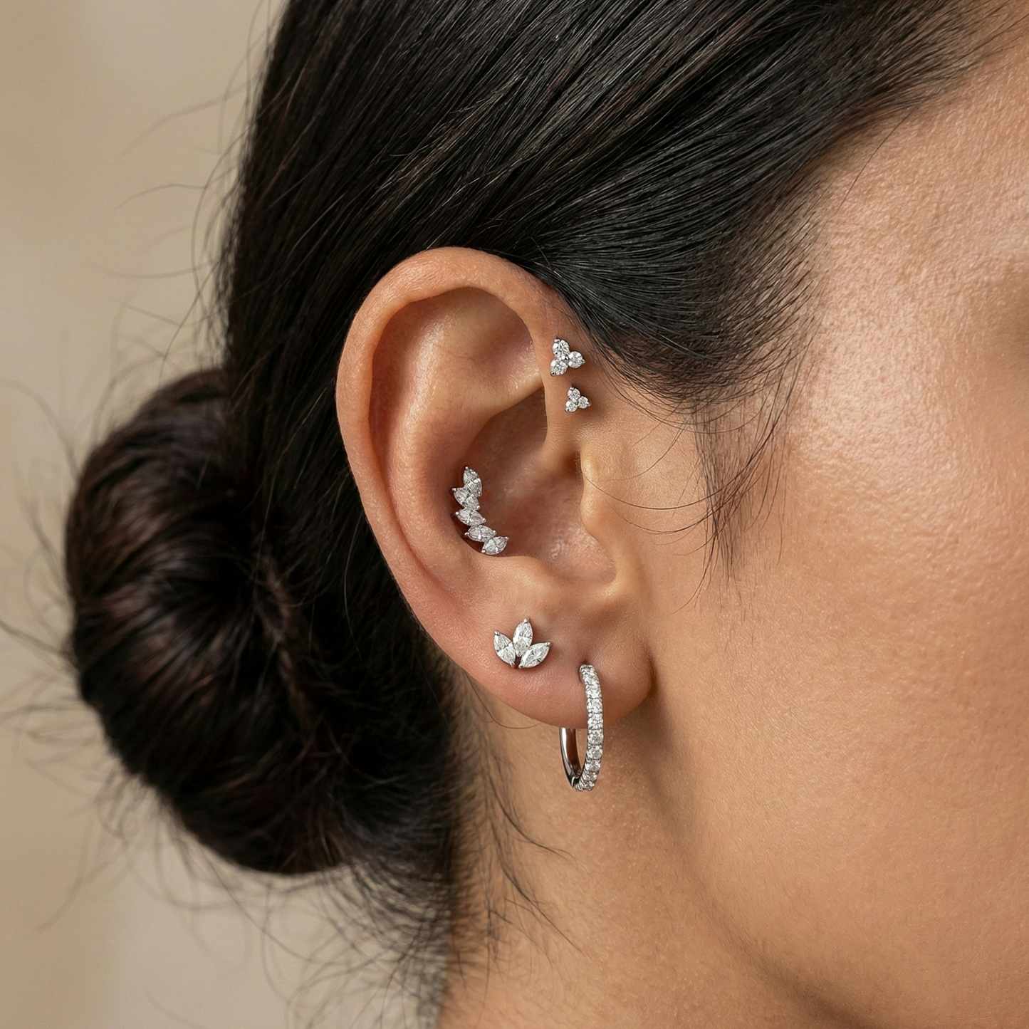 Luna - Titanium Curved Marquise Stud