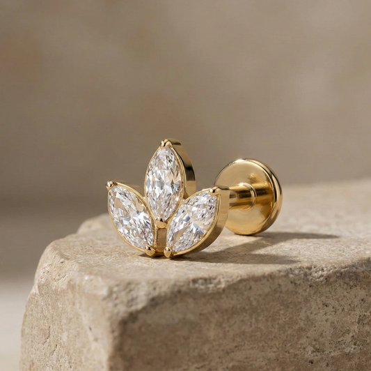 Maha - Titanium 3 Leaf Stud – hypoallergenic piercing jewellery by Cura