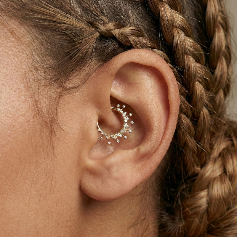 Mahira - Titanium Sunburst Daith Ring – hypoallergenic piercing jewellery by Cura