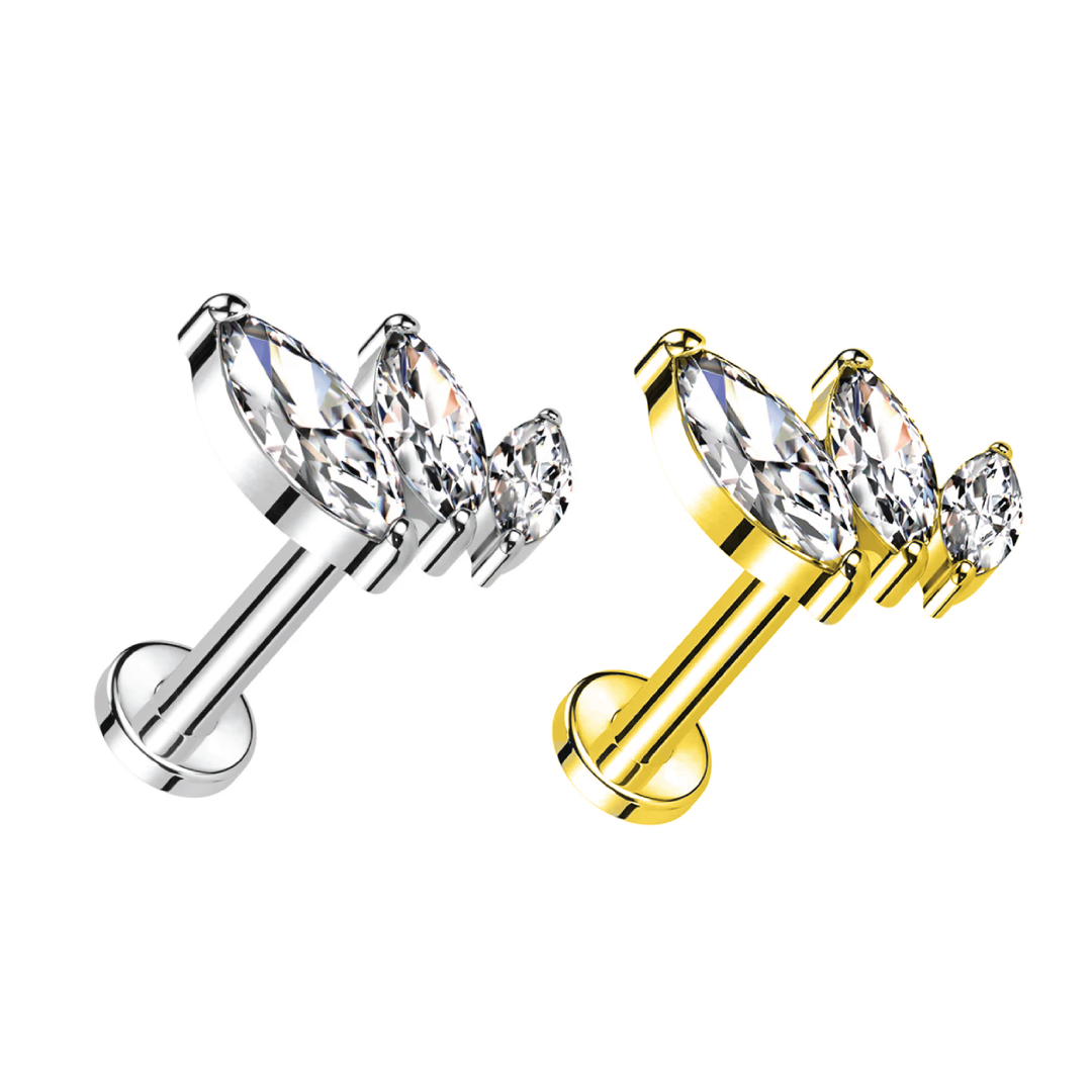 Titanium Three Leaf Marquise Labret Stud | Cura - Piercing Jewellery
