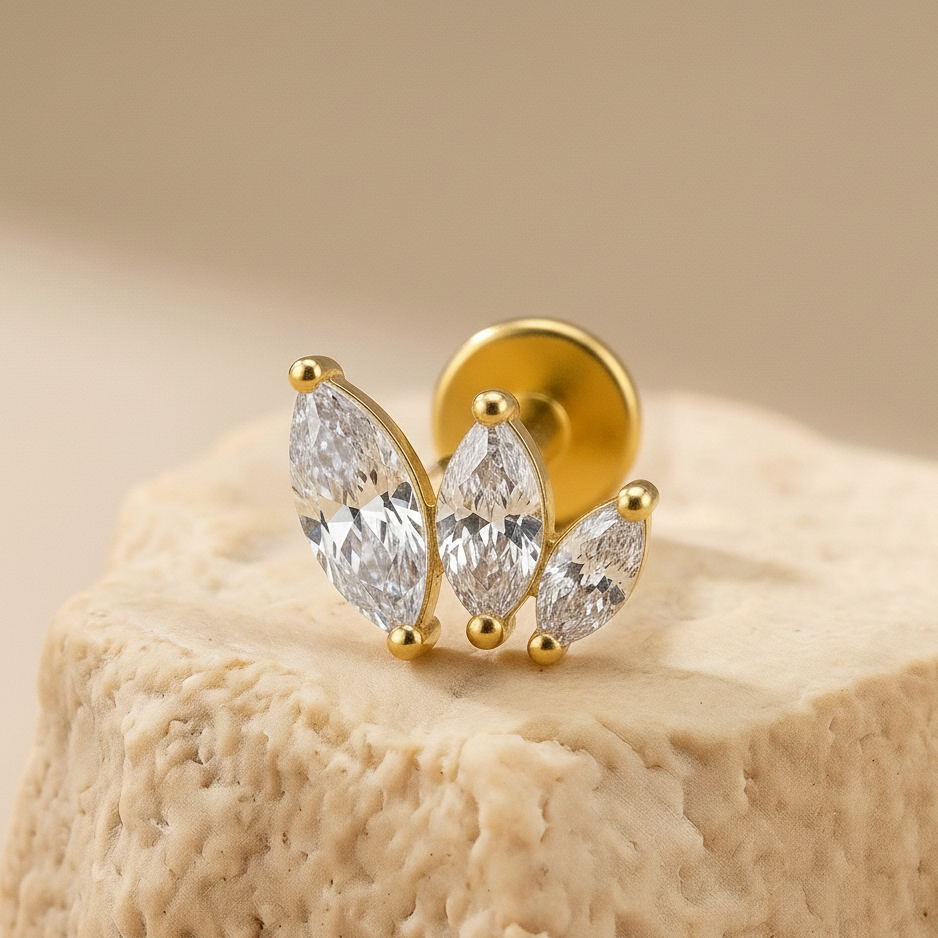Maya - Titanium Three Leaf Marquise Stud