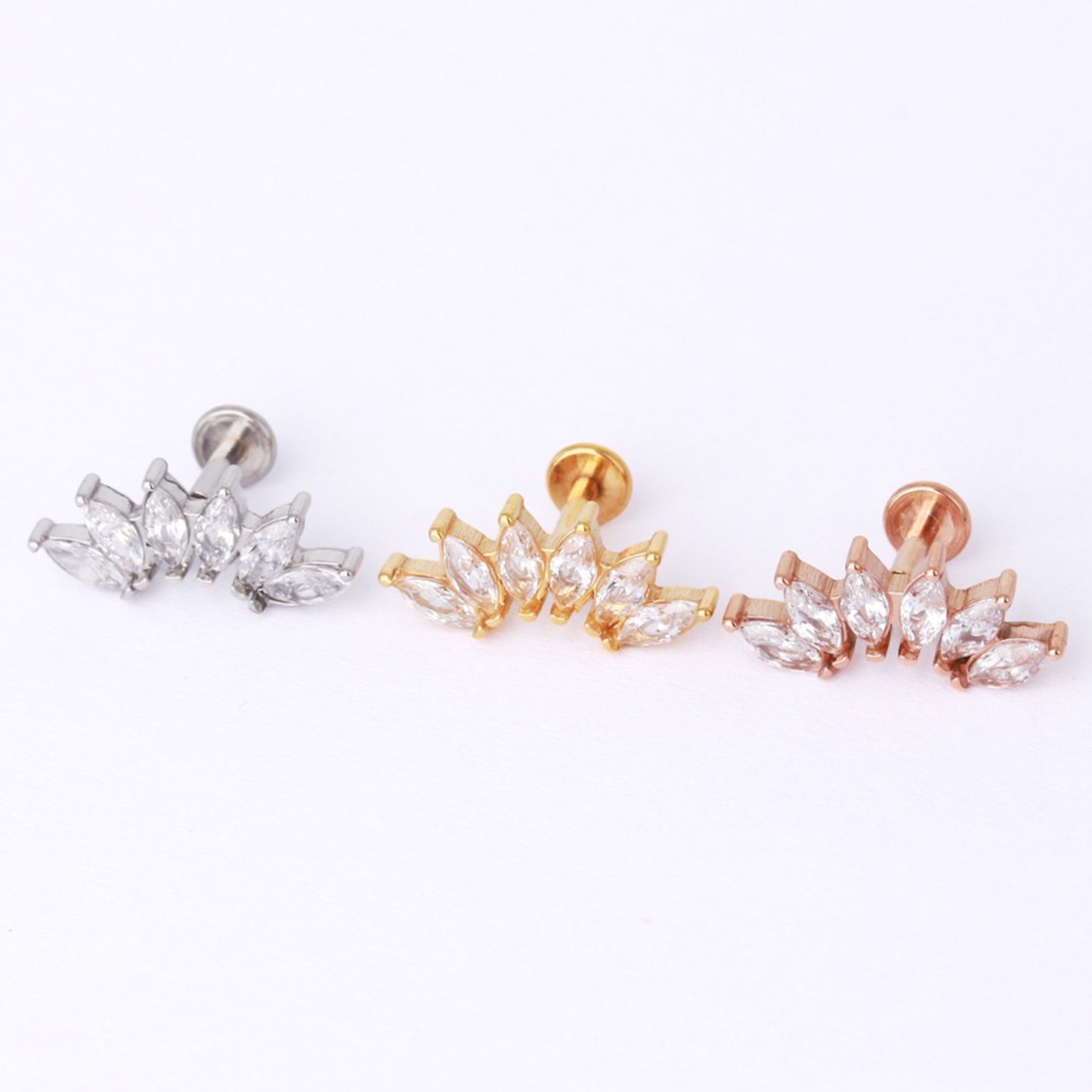 Mia - Surgical Steel Threadless Marquise Fan Stud