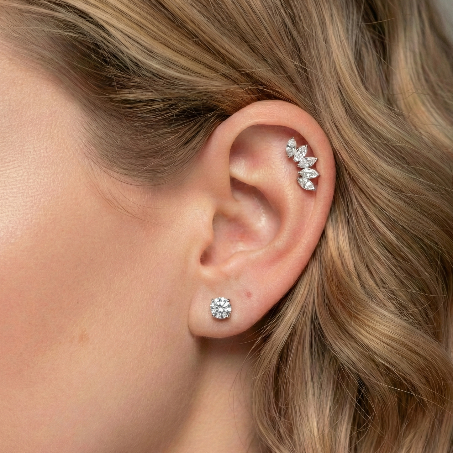 Mia - Titanium Marquise Curved Stud