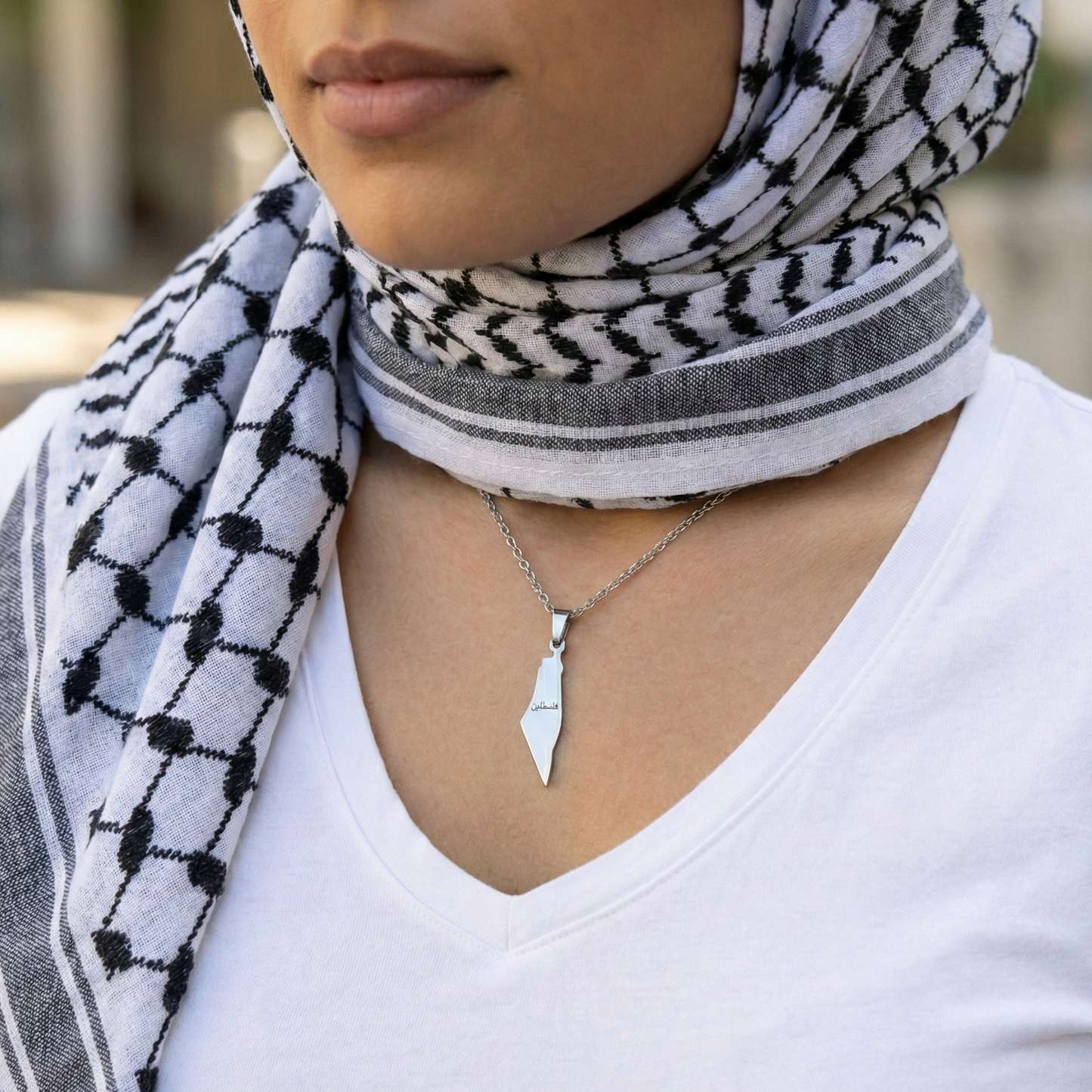Palestine Necklace with English/Arabic