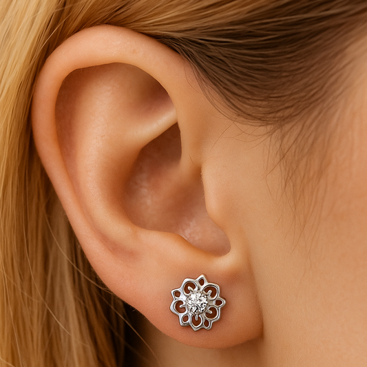 Salma - Titanium Filigree Blossom Stud