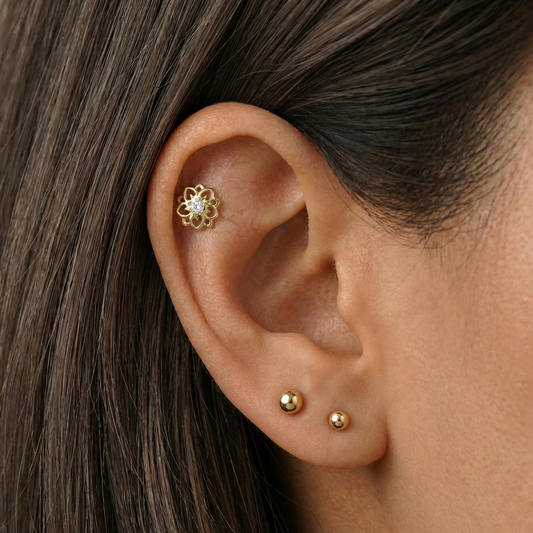 Salma - Titanium Filigree Blossom Stud