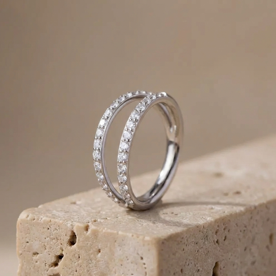 Sana - Titanium Double Layer Paved Segment Ring