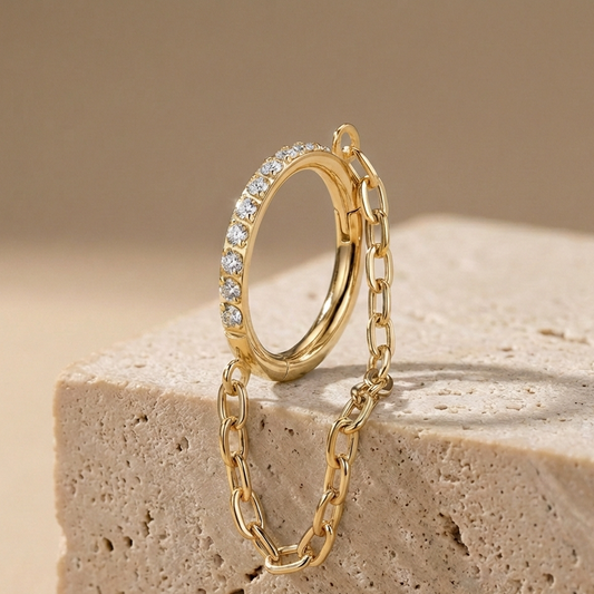 Zahara - Titanium Segment ring with side facing stones and chain
