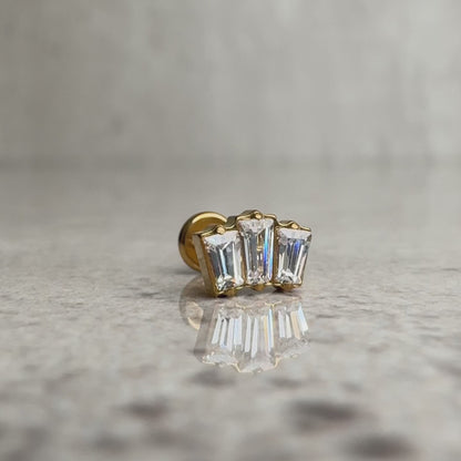 Alba - Titanium Tristone Baguette Stud