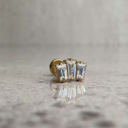 Alba - Titanium Tristone Baguette Stud